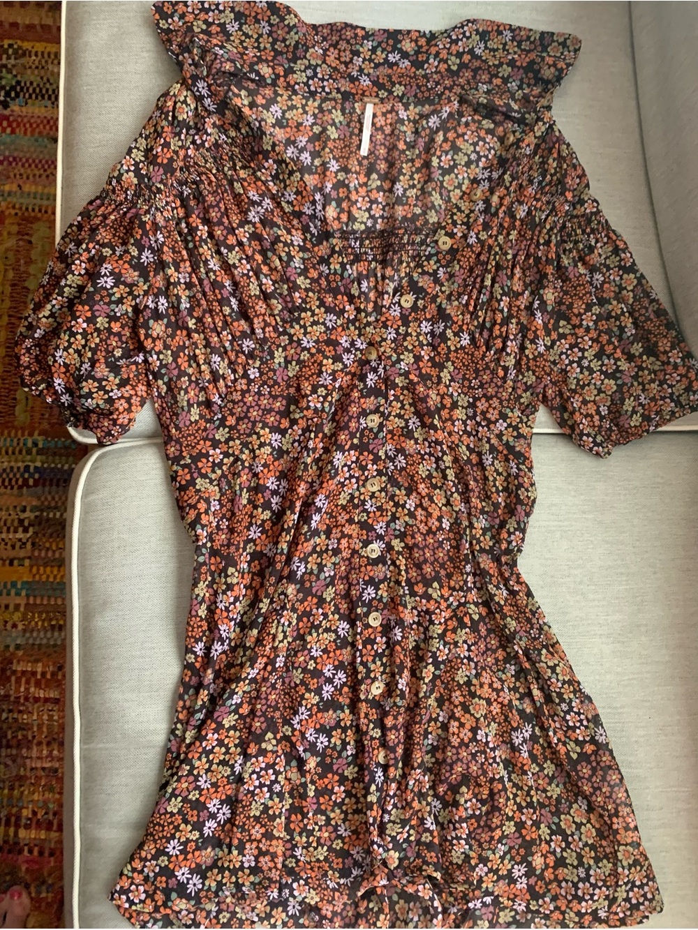 Free People Black Floral Button-Down Dress